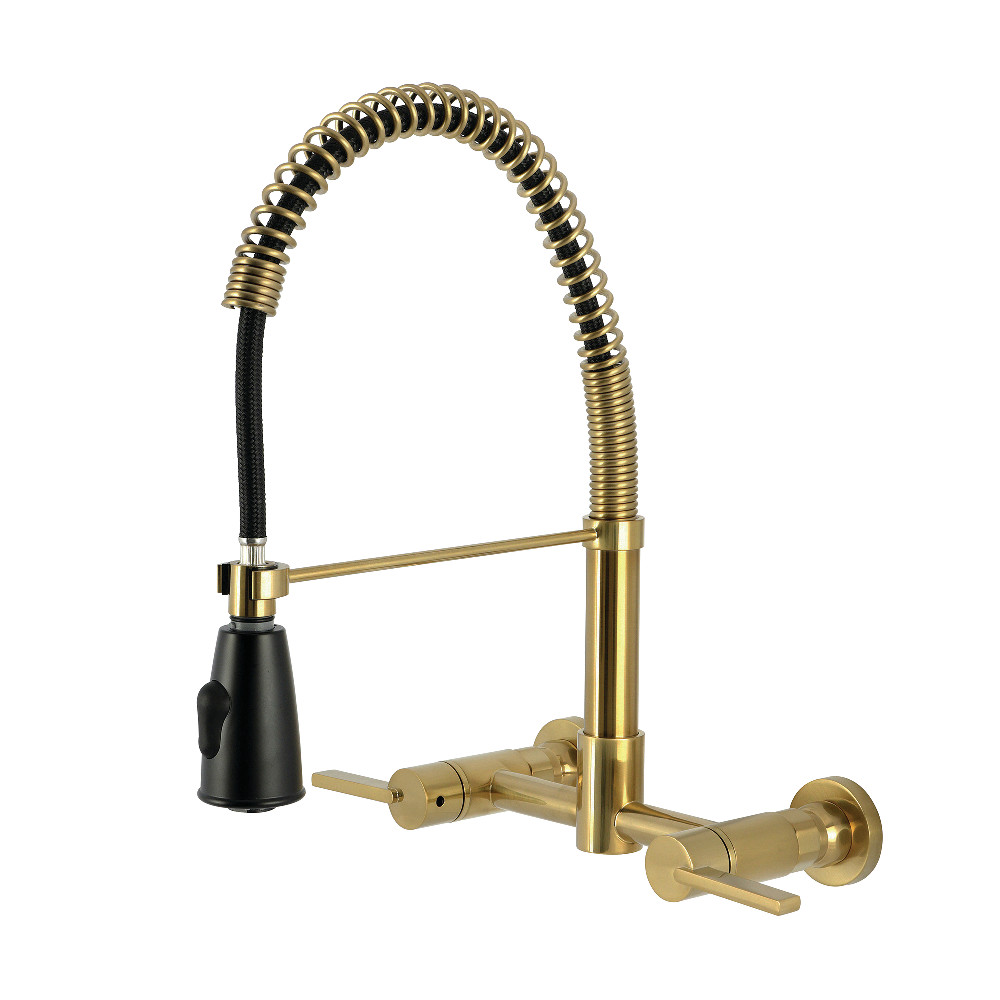 Picture of Kingston Brass GS8287CTL 11.12 x 13.31 x 16.06 in. Continental Double-Handle Wall-Mount Pre-Rinse Bridge Kitchen Faucet, Brushed Brass