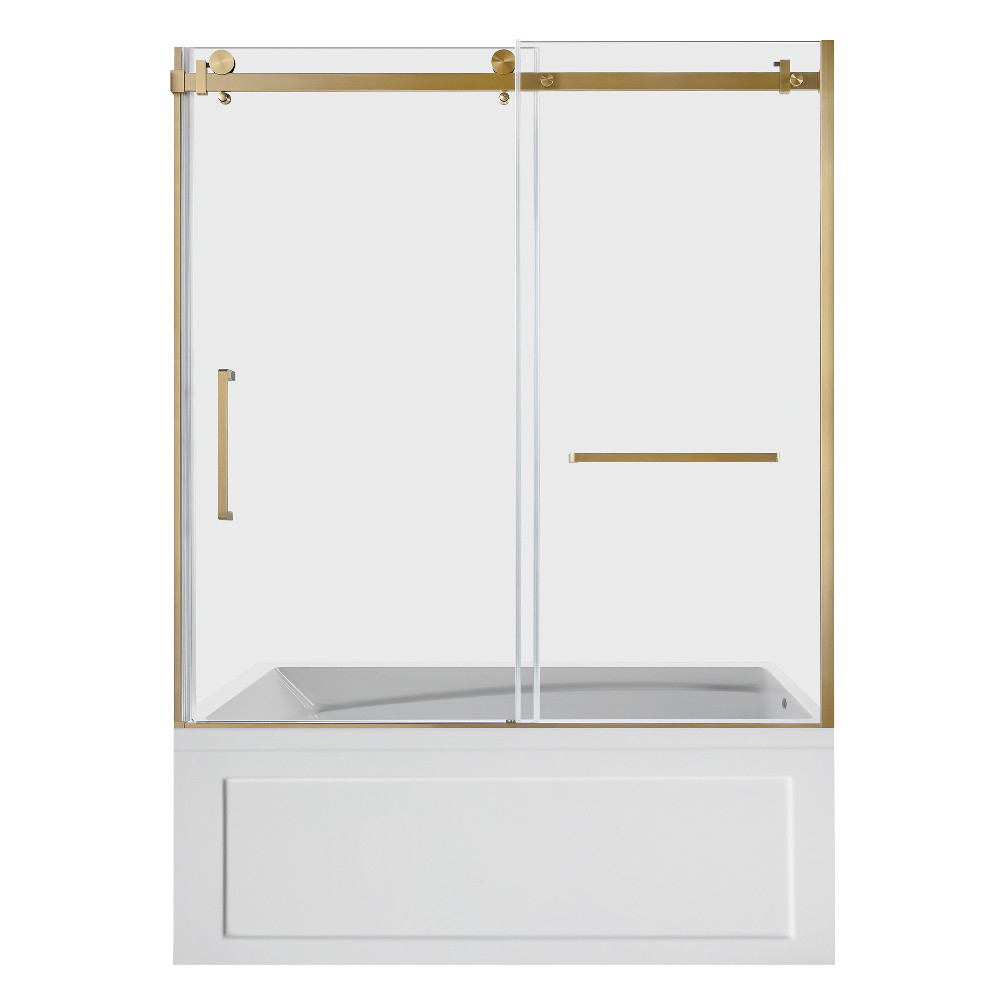 KVTAM6032R22B7 60 x 32 x 81.25 in. Acrylic Rectangular 3-Wall Anti-Skid Alcove Tub Combo with Tub Door, White & Brushed Brass