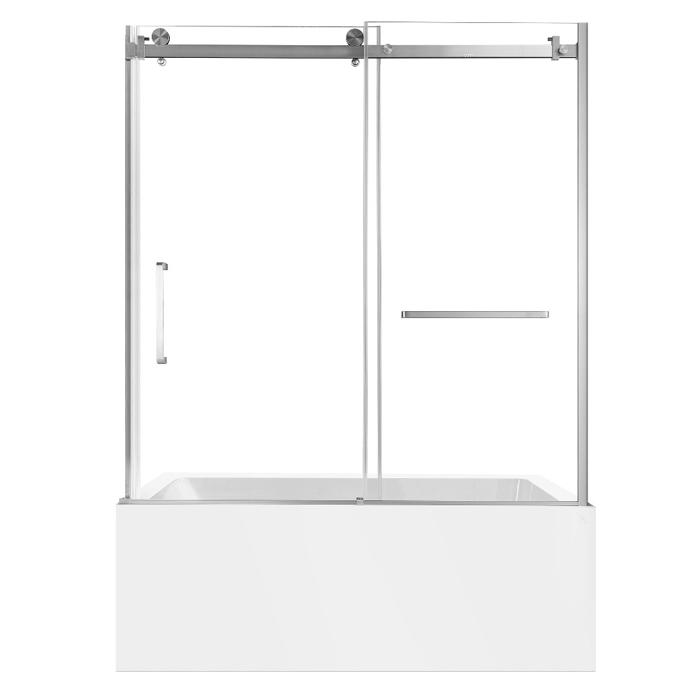 KVTAP6032R22C8 60 x 32 x 81.43 in. Acrylic Rectangular 3-Wall Anti-Skid Alcove Tub Combo with Tub Door, White & Brushed Nickel