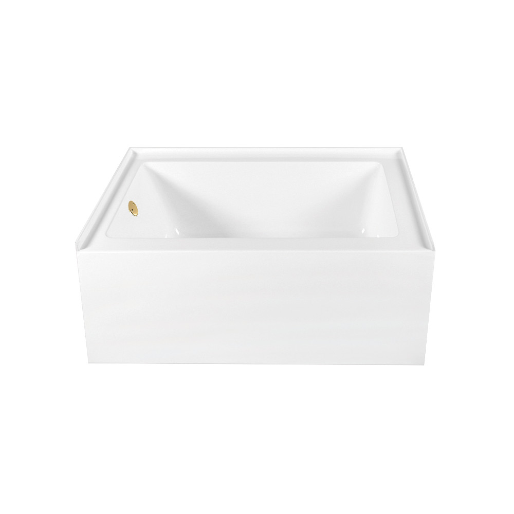 60in. Acrylic Rectangular Alcove Tub - Glossy White & Polished Brass - Left-Hand Drain - Ergonomic Design