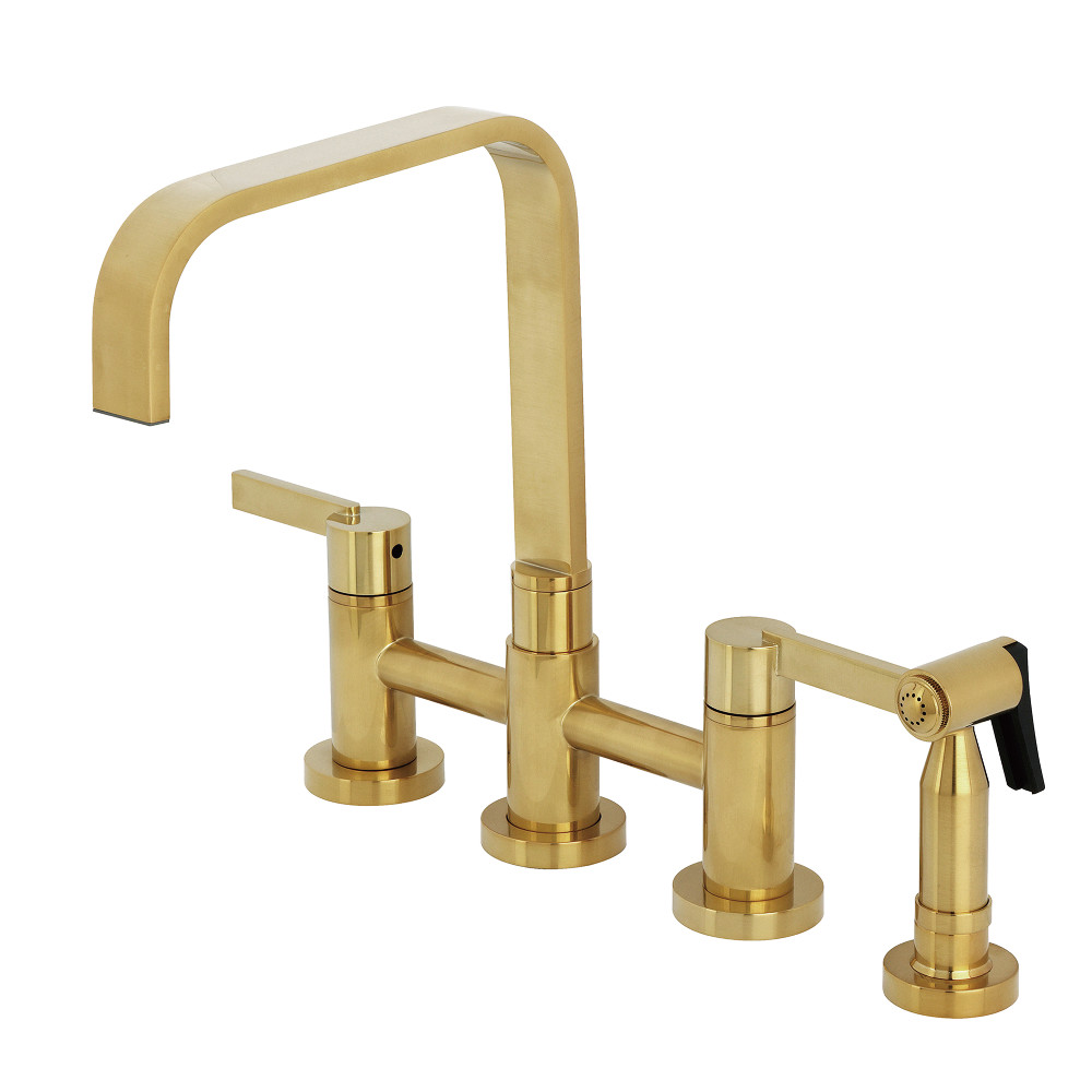 Picture of Kingston Brass KS8257CTLBS 11.12 x 8.5 x 12 in. Continental Bridge Kitchen Faucet with Brass Side Sprayer, Brushed Brass