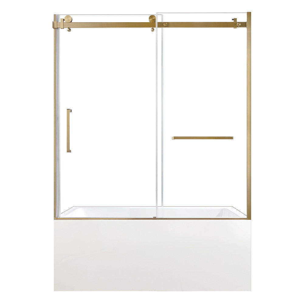 KVTAP6032R227 59.81 x 31.93 x 81.43 in. Acrylic Rectangular 3-Wall Alcove Tub Combo with Tub Door, White & Brushed Brass