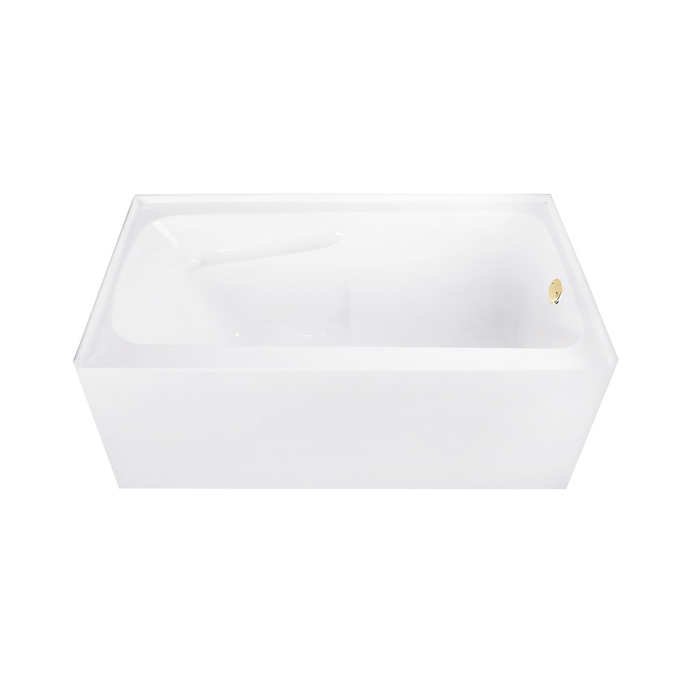 54in. Acrylic Rectangular Alcove Tub - Glossy White & Polished Brass - Ergonomic Design