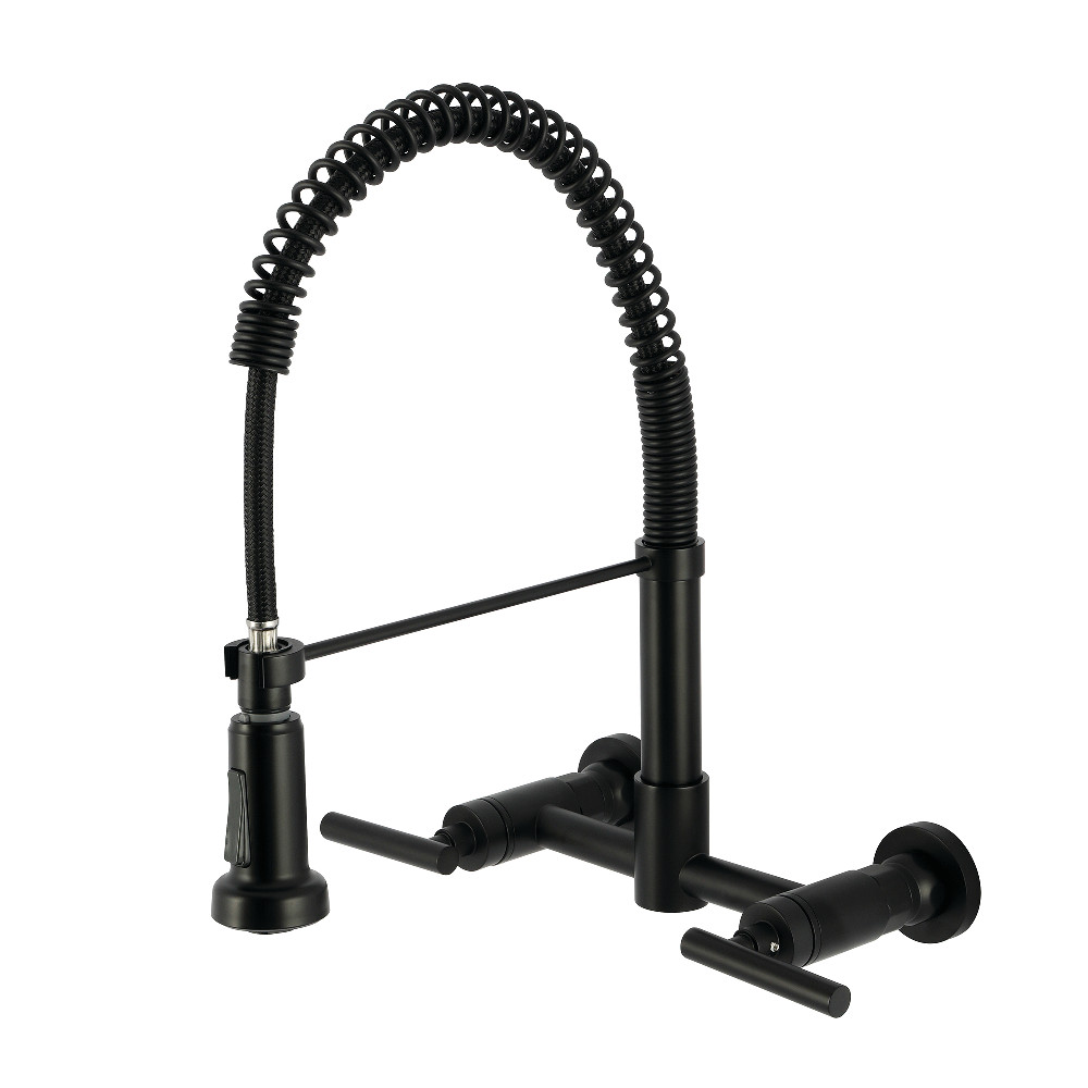 Picture of Kingston Brass GS8180CML 10.75 x 13.31 x 16.06 in. Manhattan Double-Handle Wall-Mount Pre-Rinse Bridge Kitchen Faucet, Matte Black