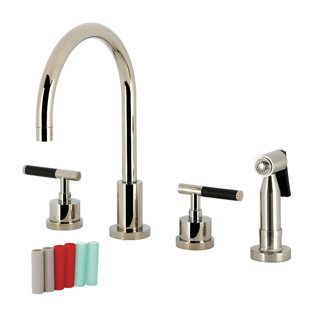 Picture of Kingston Brass KS8726CKLBS Kaiser Double-Handle Widespread Kitchen Faucet with Brass Sprayer - Polished Nickel