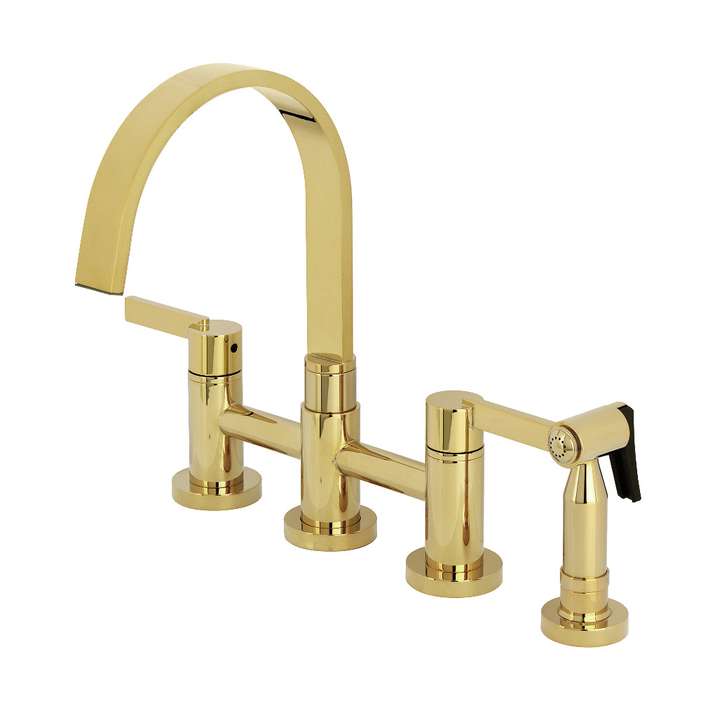 Picture of Kingston Brass KS8262CTLBS Continental Bridge Kitchen Faucet with Brass Side Sprayer, Polished Brass