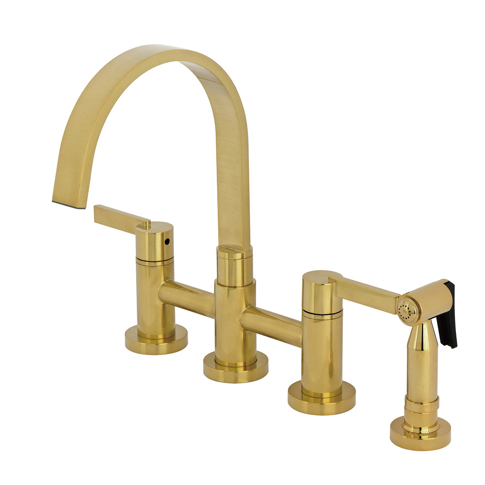 Picture of Kingston Brass KS8267CTLBS 11.12 x 7.31 x 12.31 in. Continental Bridge Kitchen Faucet with Brass Side Sprayer, Brushed Brass
