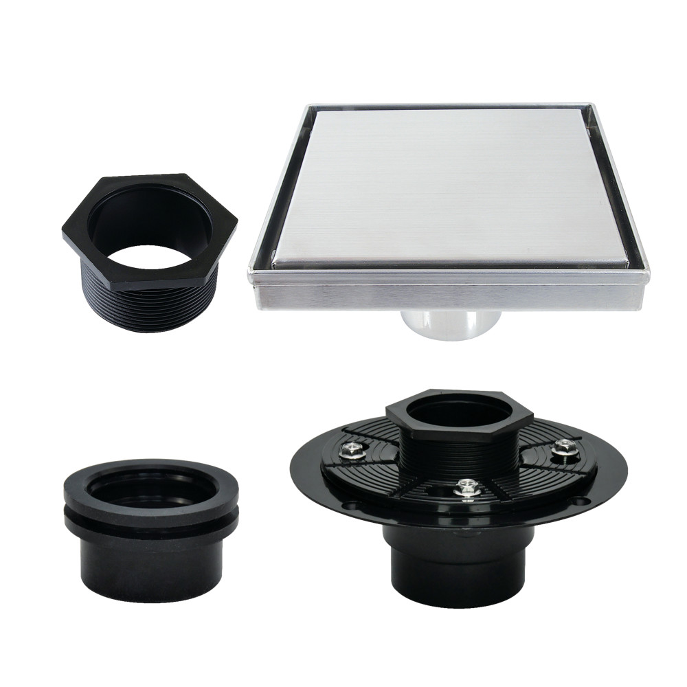 BSFK6621 Watercourse 4 in. Stainless Steel Square Shower Drain with Flange - Polished Chrome