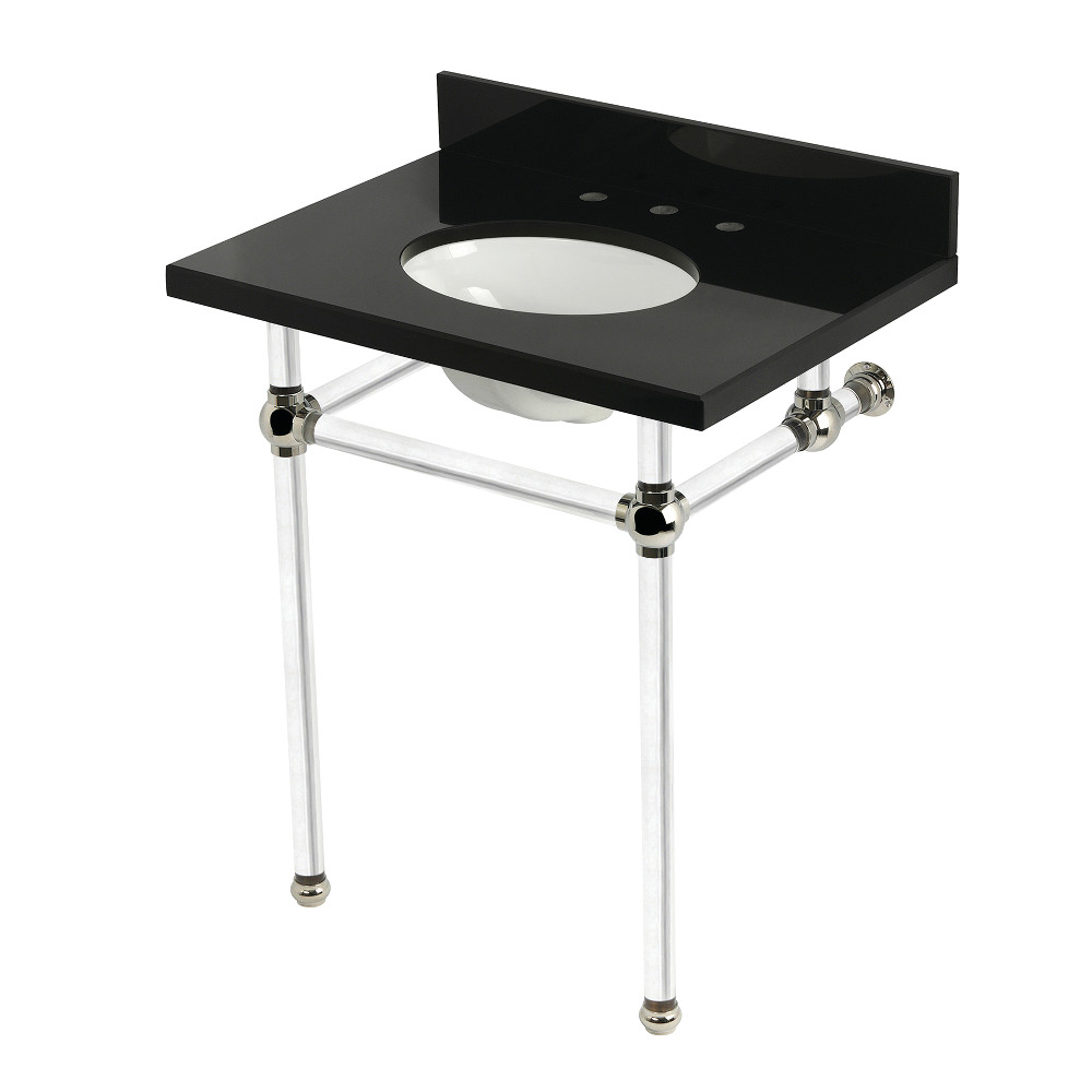 KVPK30KA6 30 x 22 x 38 in. Templeton Console Sink with Acrylic Legs, Black Granite & Polished Nickel