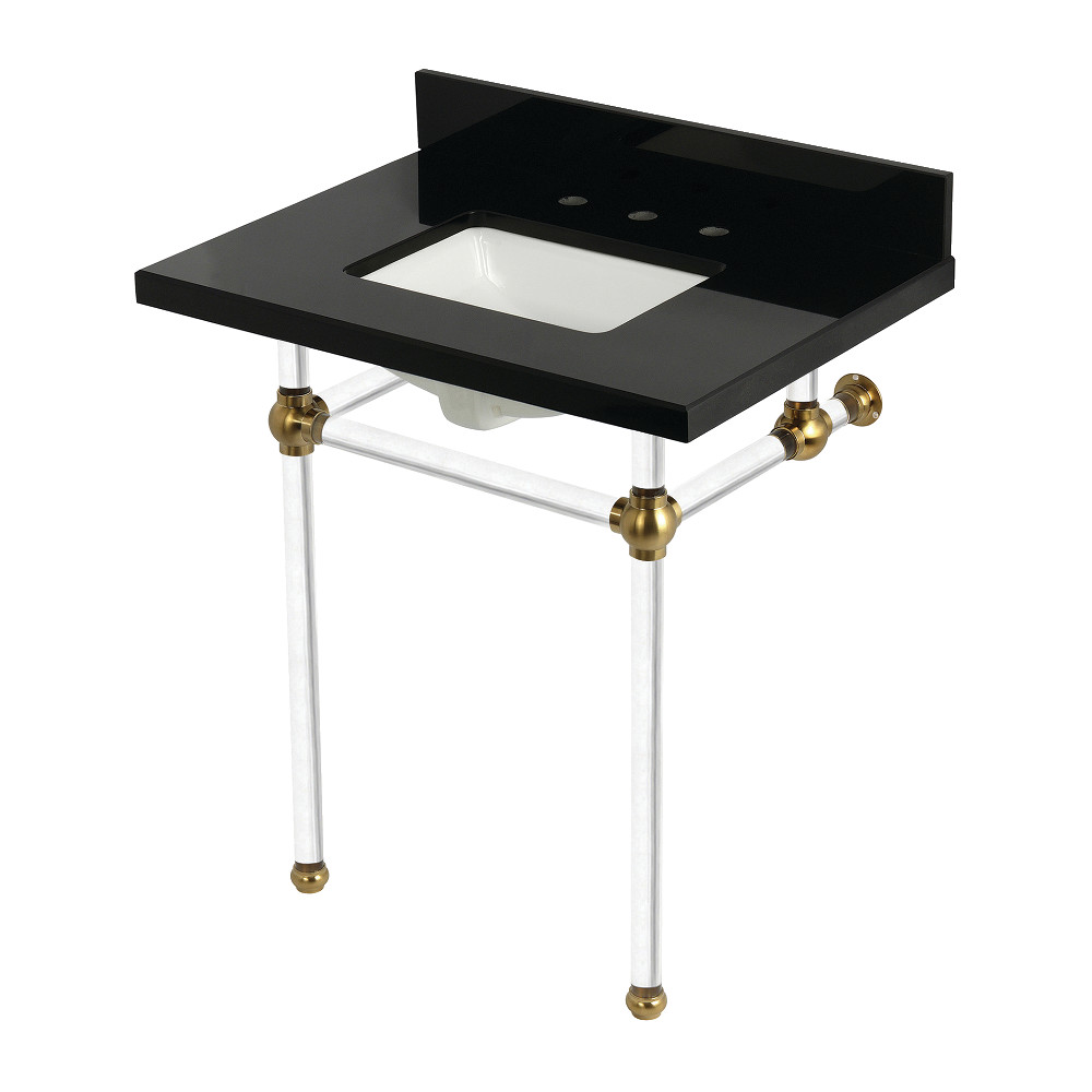 Templeton 30in. Black Granite Console Sink - Black Granite & Brushed Brass