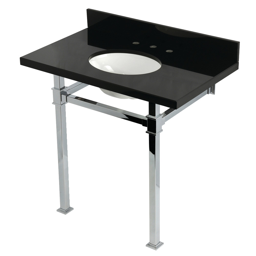 Monarch 36 in. Black Granite Console Sink with Stainless Steel Legs - Black Granite & Polished Chrome