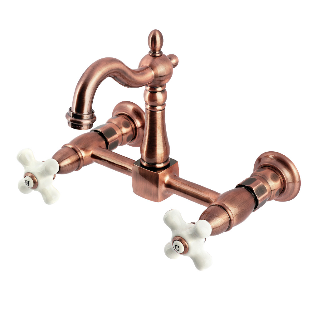 KS244PXAC 10.18 x 8 x 6.68 in. Heritage Double-Handle Wall-Mount Bridge Kitchen Faucet, Antique Copper