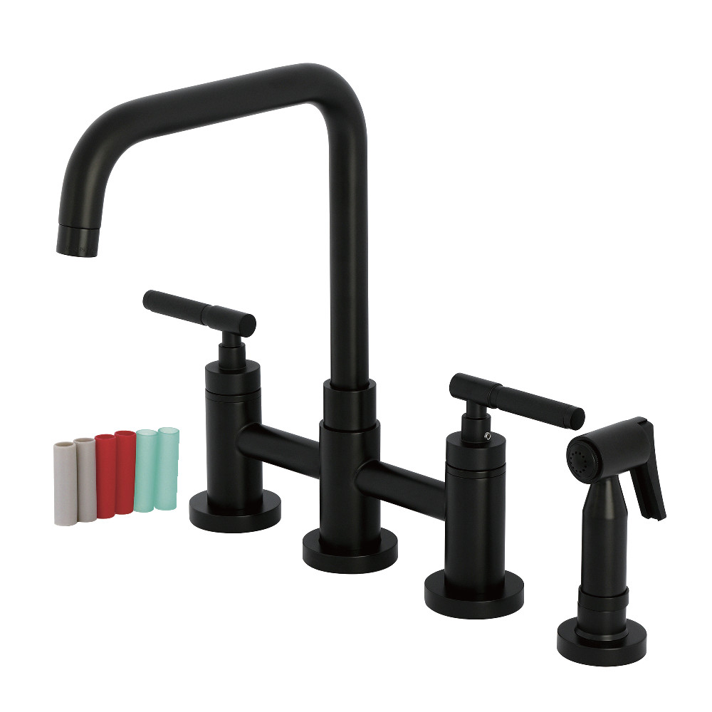Picture of Kingston Brass KS8280CKLBS 8 x 8.37 x 12.18 in. Kaiser Bridge Kitchen Faucet with Brass Side Sprayer, Matte Black