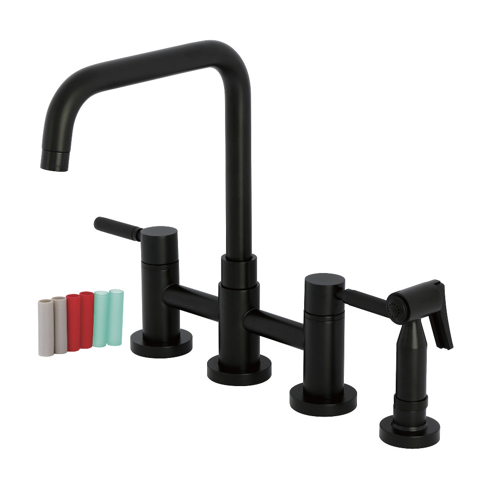 Picture of Kingston Brass KS8280DKLBS 8 x 8.37 x 12.18 in. Kaiser Bridge Kitchen Faucet with Brass Side Sprayer - Matte Black