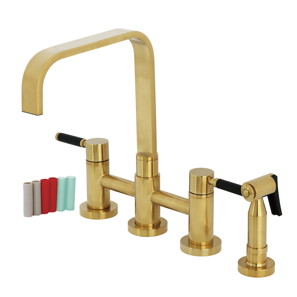 Picture of Kingston Brass KS8257DKLBS 8 x 8.5 x 12 in. Kaiser Bridge Kitchen Faucet with Brass Side Sprayer, Brushed Brass