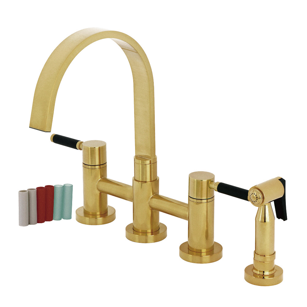 Picture of Kingston Brass KS8267DKLBS 8 x 7.31 x 12.31 in. Kaiser Bridge Kitchen Faucet with Brass Side Sprayer, Brushed Brass