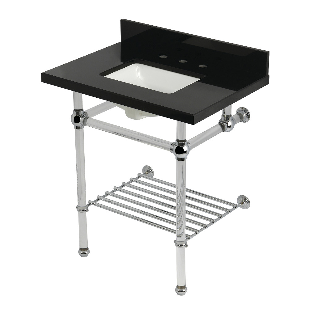 Templeton 30in. Black Granite Console Sink - Black Granite & Polished Chrome