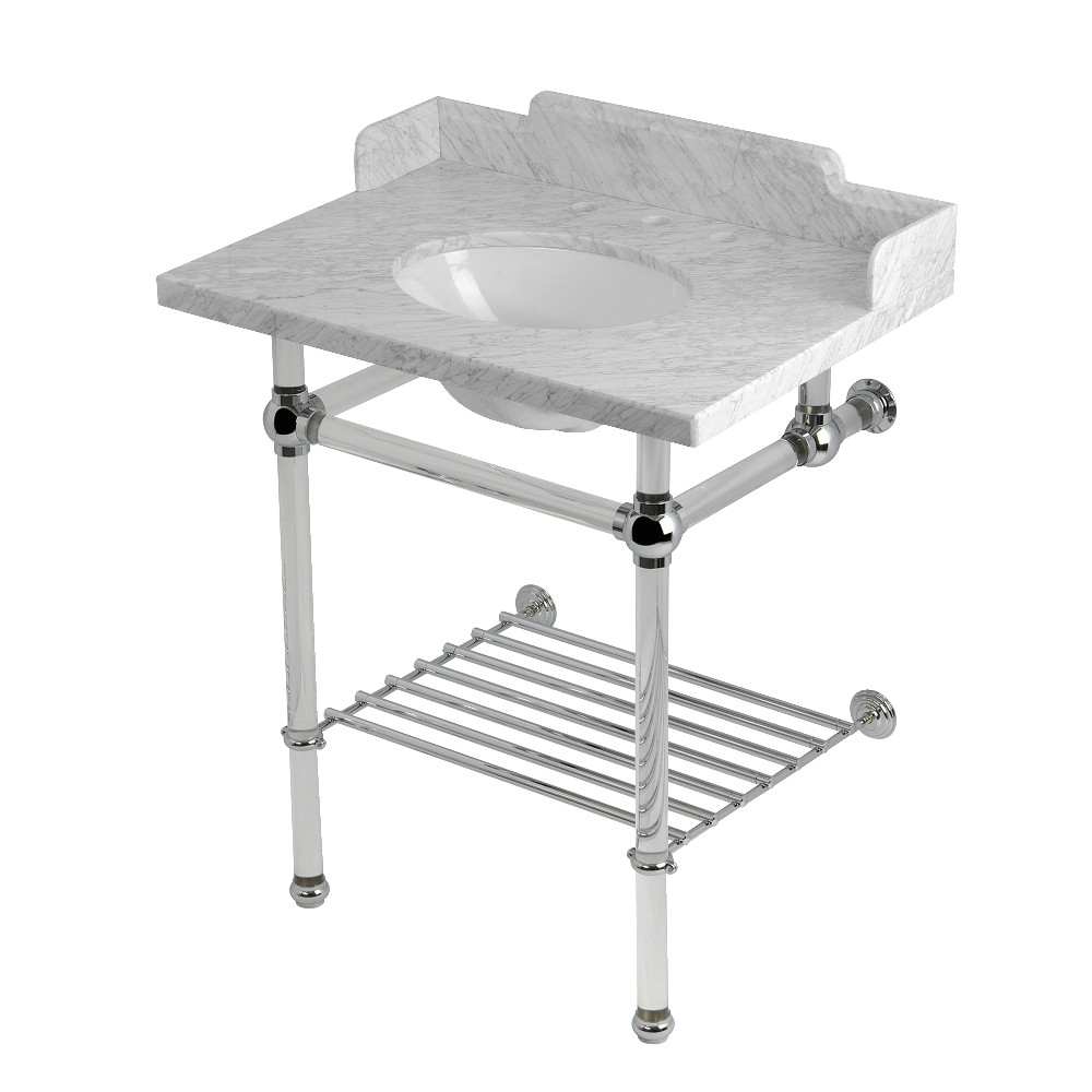 LMS30MAB1 Pemberton 30 in. Carrara Marble Console Sink with Acrylic Legs & Shelf, Carrara Marble White & Polished Chrome