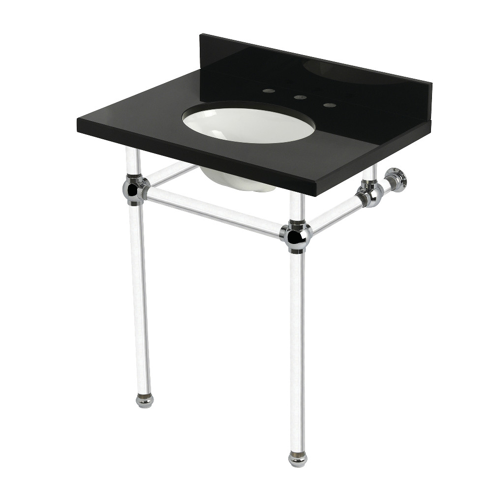 Templeton 30in. Black Granite Console Sink - Black Granite & Polished Chrome