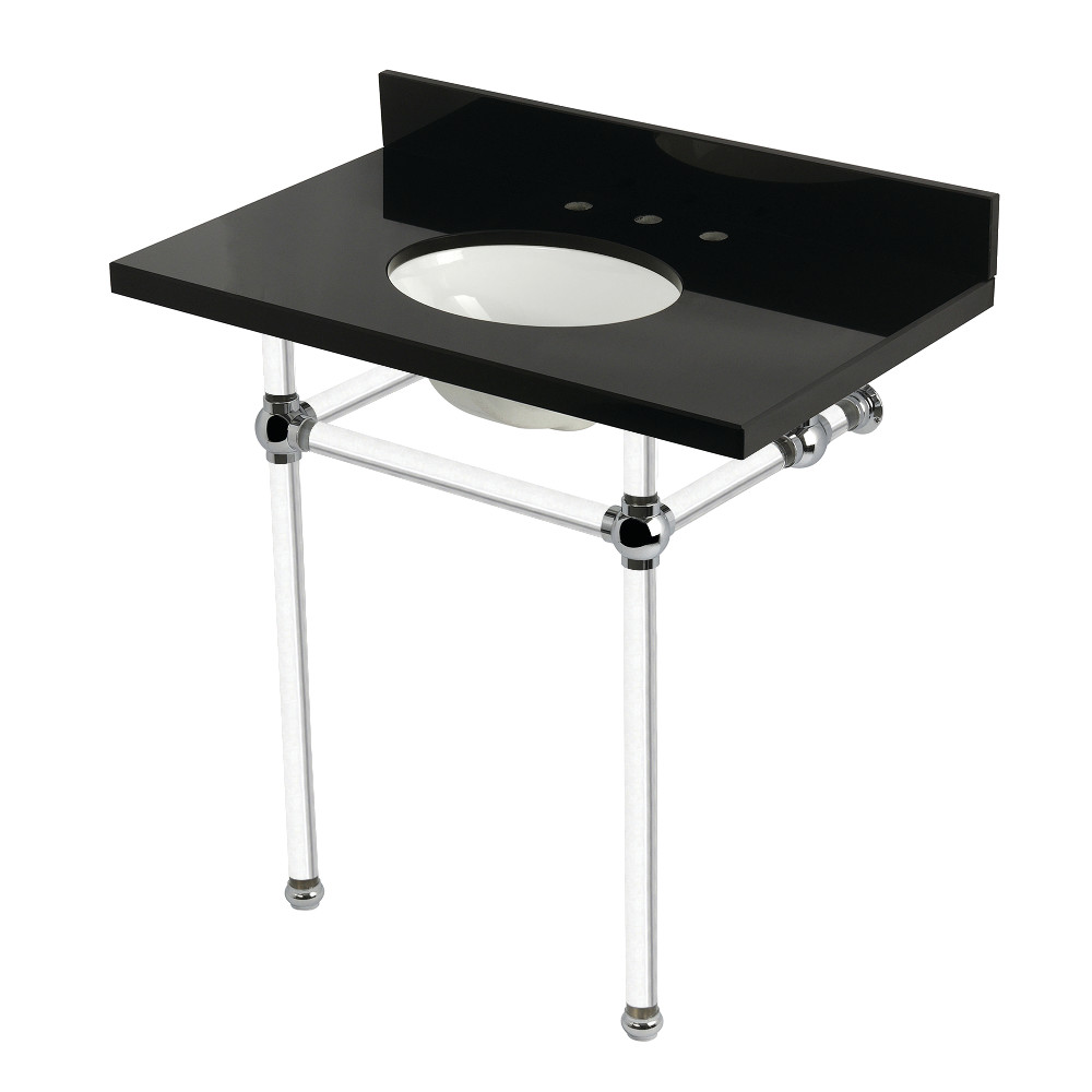 Templeton 36in. Black Granite Console Sink - Black Granite & Polished Chrome