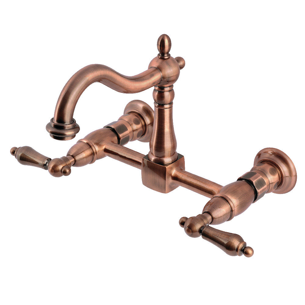 KS126ALAC 13.93 x 9.62 x 6.93 in. Heritage Double-Handle Wall-Mount Bridge Kitchen Faucet - Antique Copper