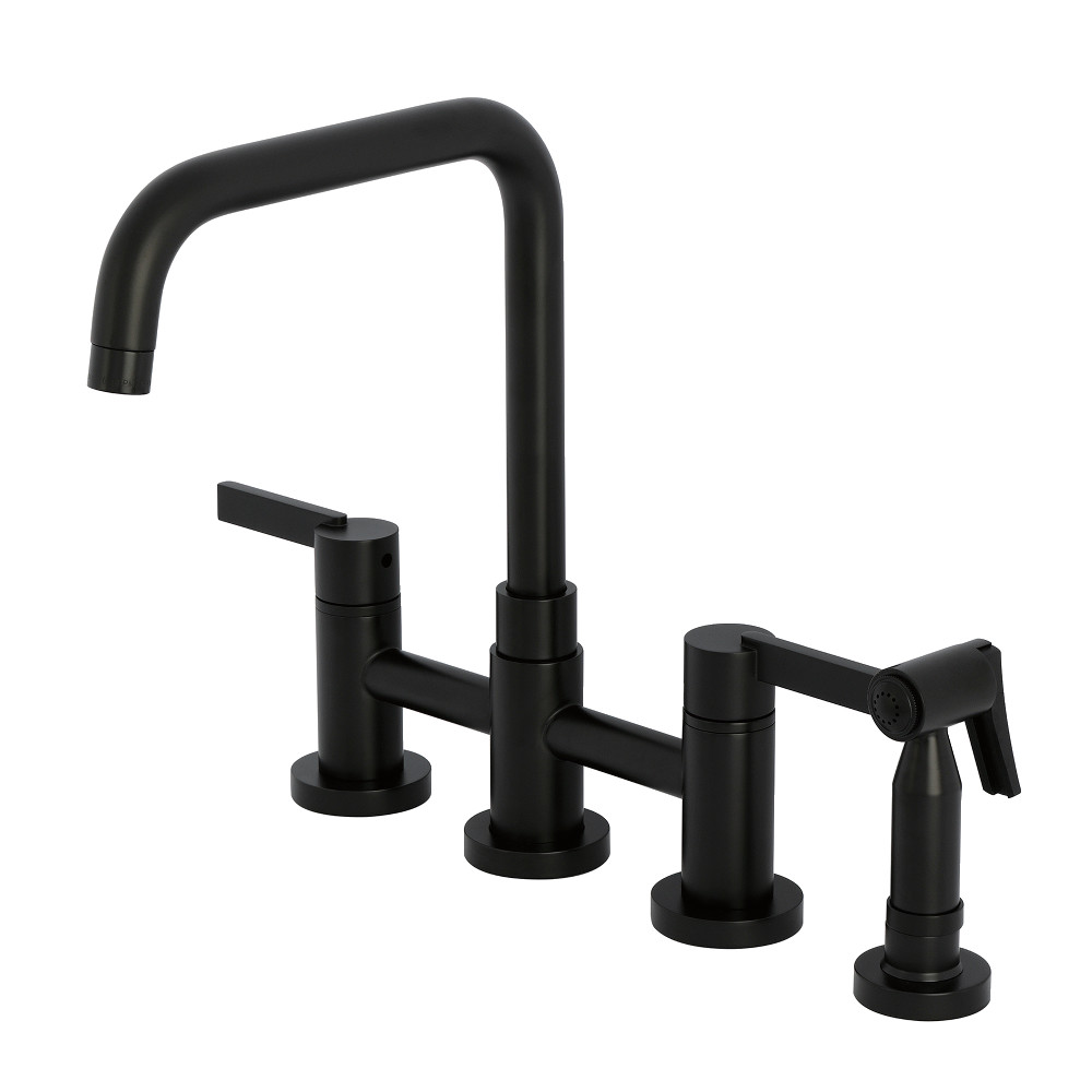 Picture of Kingston Brass KS8280CTLBS Continental Bridge Kitchen Faucet with Brass Side Sprayer - Matte Black