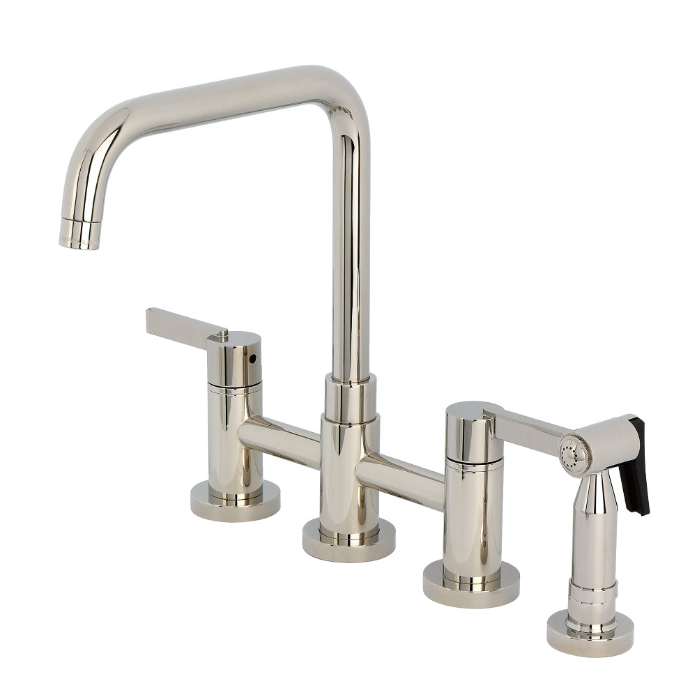 Picture of Kingston Brass KS8286CTLBS Continental Bridge Kitchen Faucet with Brass Side Sprayer - Polished Nickel