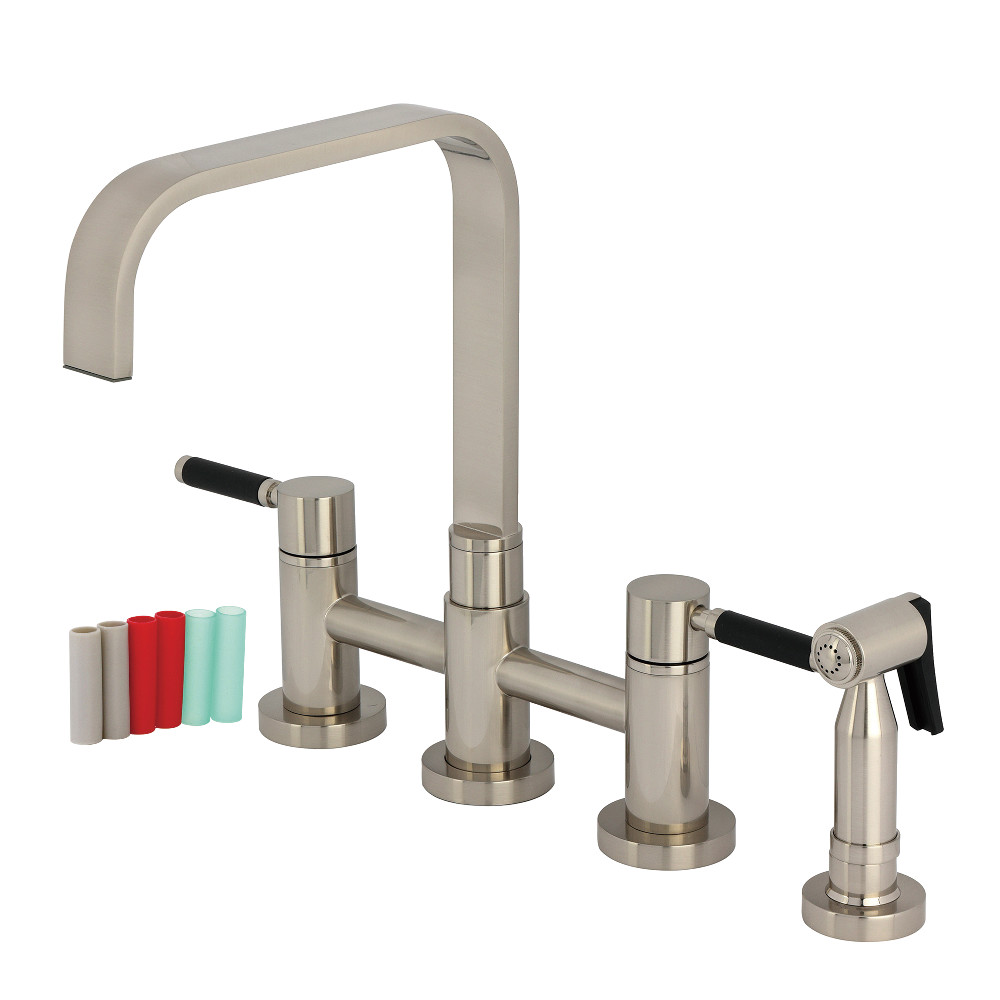 Picture of Kingston Brass KS8258DKLBS 8 x 8.5 x 12 in. Kaiser Bridge Kitchen Faucet with Brass Side Sprayer - Brushed Nickel