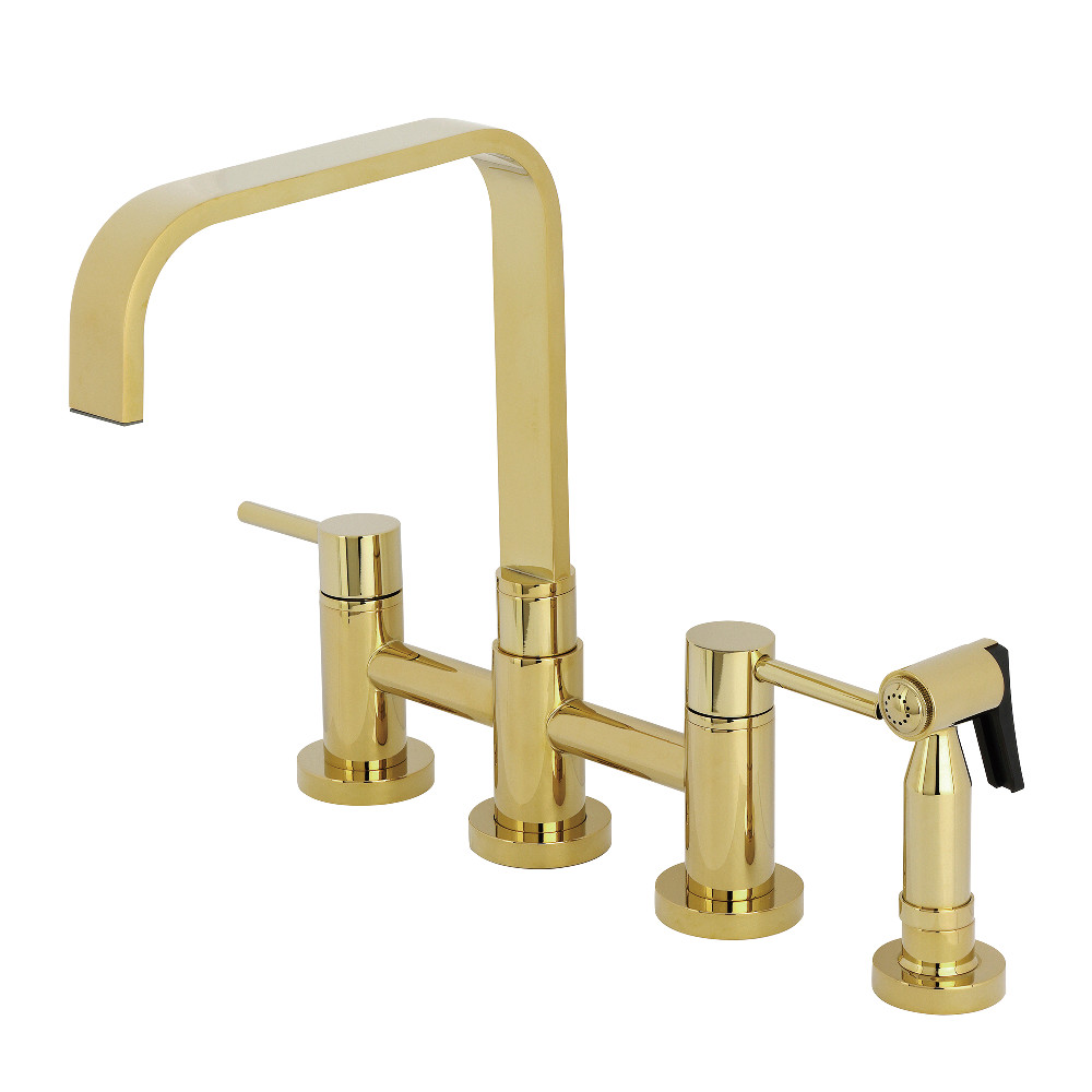 Picture of Kingston Brass KS8252DLBS 8 x 8.5 x 12 in. Concord Bridge Kitchen Faucet with Brass Side Sprayer - Polished Brass