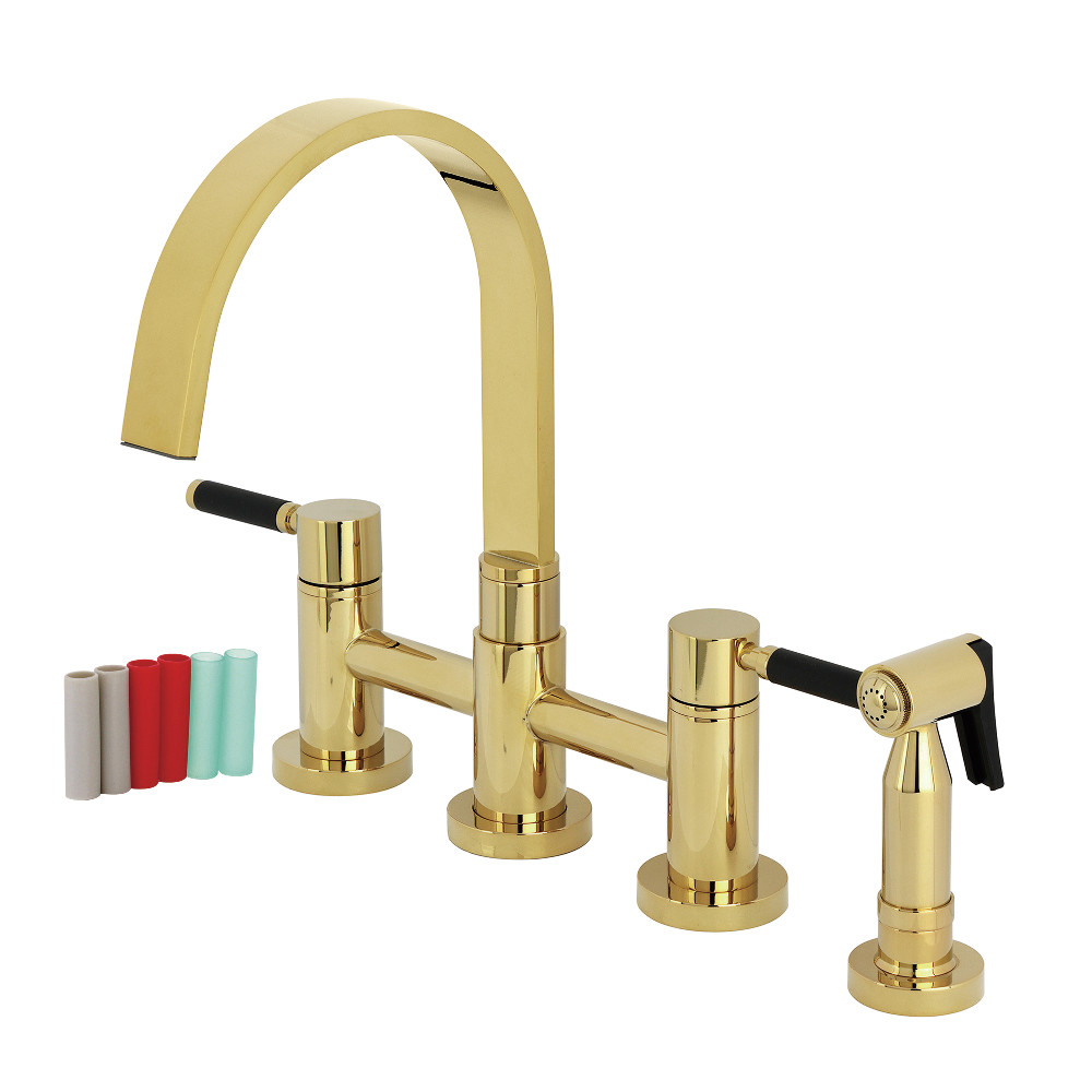 Picture of Kingston Brass KS8262DKLBS 8 x 7.31 x 12.31 in. Kaiser Bridge Kitchen Faucet with Brass Side Sprayer - Polished Brass