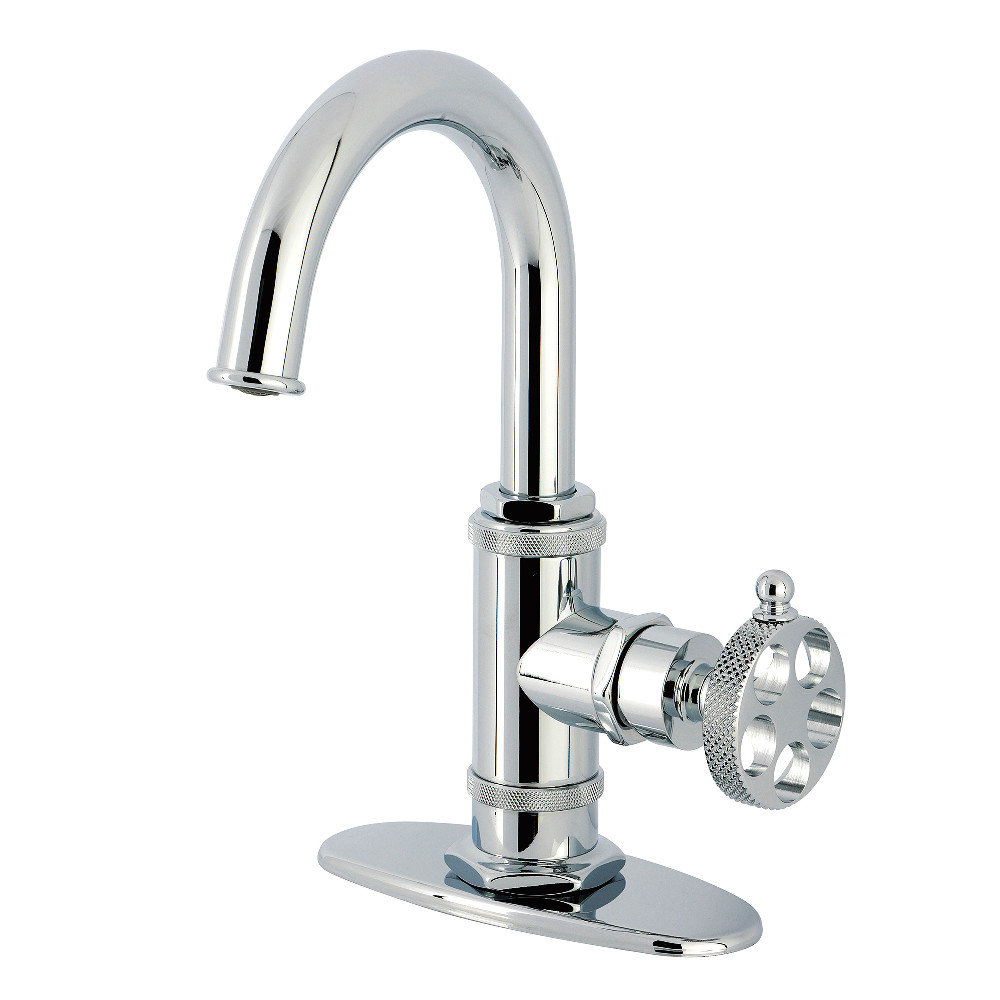 One-Handle 1-Hole Bathroom Faucet with Knurled Handle, Deck Plate, and Push Pop-Up Drain