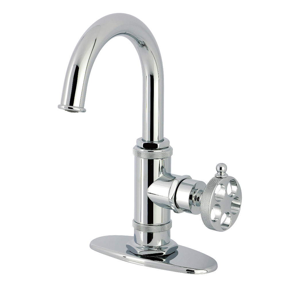 KSD2211RKZ Wendell One-Handle Single-Hole Bathroom Faucet with Knurled Handle, Deck Plate, & Push Pop-Up Drain - Polished Chrome