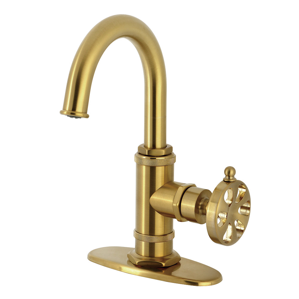 KSD2217RX Belknap One-Handle Single-Hole Bathroom Faucet with Deck Plate & Push Pop-Up Drain - Brushed Brass
