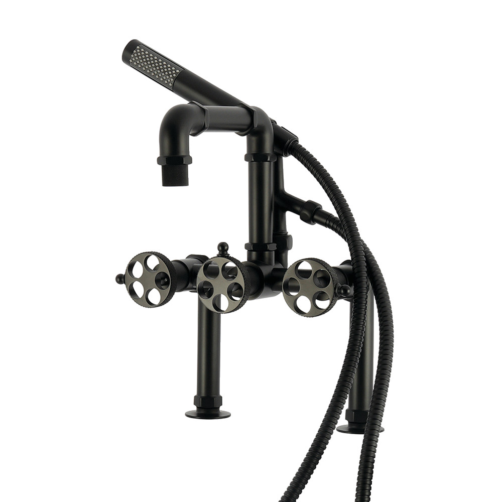 AE6400RKX Webb 7 in. Center Deck-Mount Clawfoot Tub Faucet with Knurled Handle & Hand Shower - Matte Black