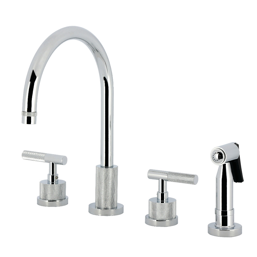 Picture of Kingston Brass KS8721KNLBS Convergent Double-Handle Widespread Kitchen Faucet with Knurled Handle & Brass Sprayer - Polished Chrome