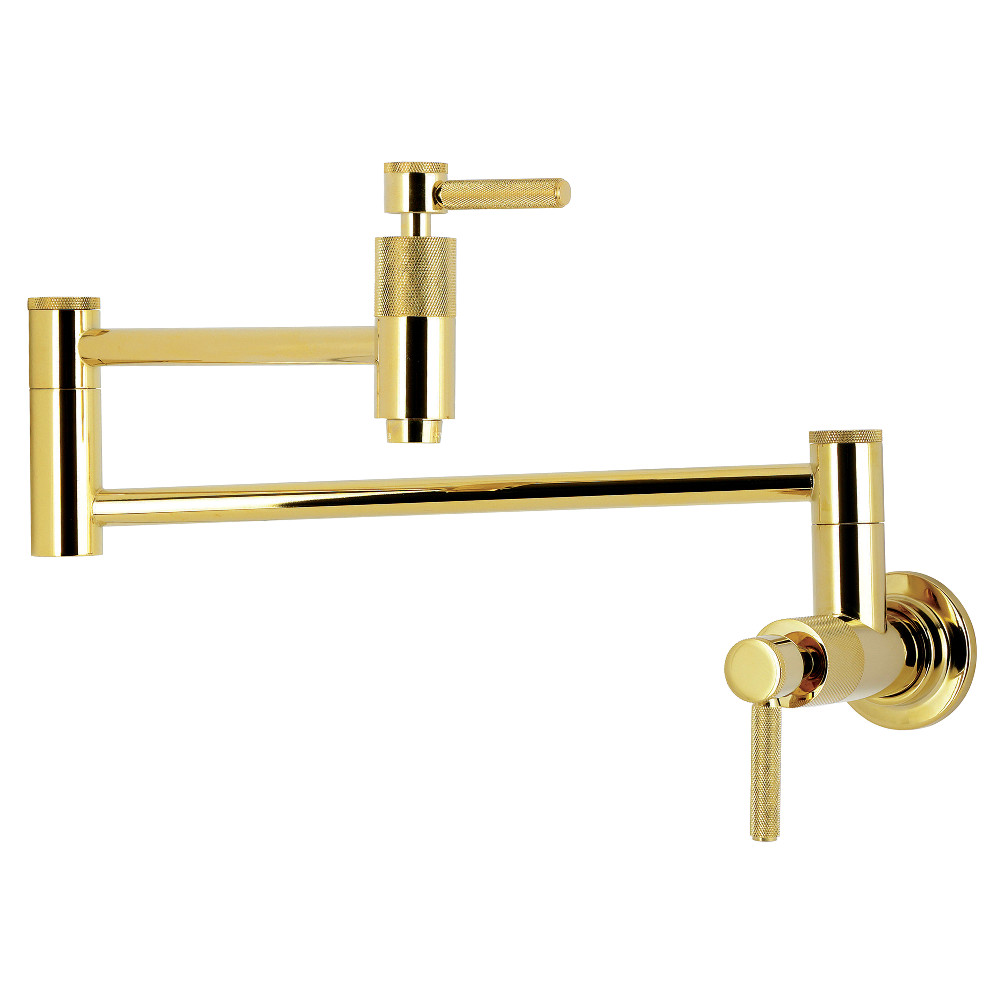 Picture of Kingston Brass KS8102KNL Convergent Wall Mount Pot Filler Faucet with Knurled Handle - Polished Brass