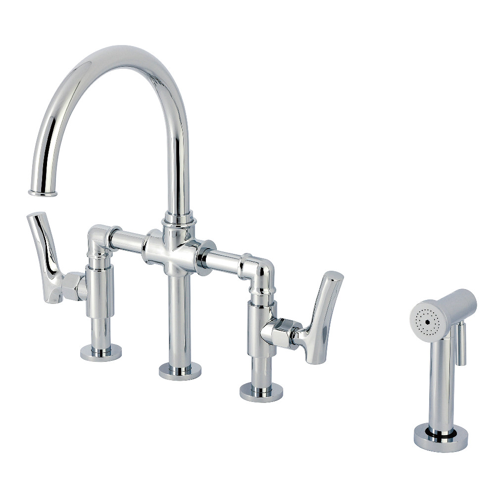 Picture of Kingston Brass KS2331TKL Hallerbos Bridge Kitchen Faucet with Brass Side Sprayer - Polished Chrome
