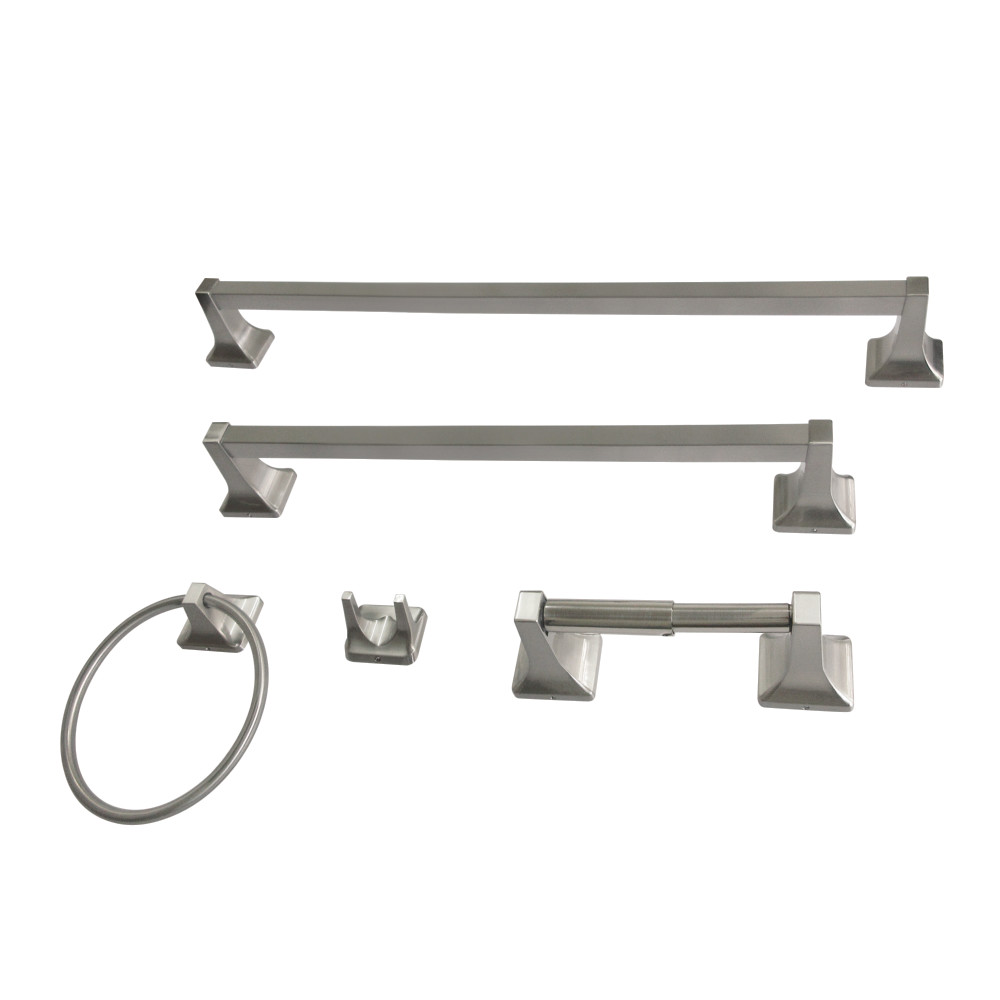 Milton Towel Bars Set - Brushed Nickel - 5 Piece - Retro Design