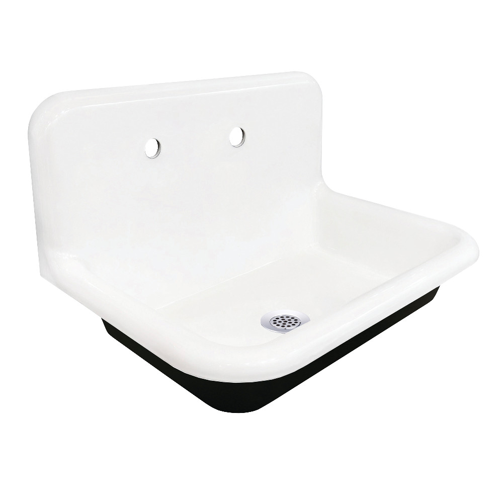 Picture of Kingston Brass KGCLWS3020191 Towne 30 in. Cast Iron Single Bowl Wall Mount Utility Sink with Drain - White & Polished Chrome