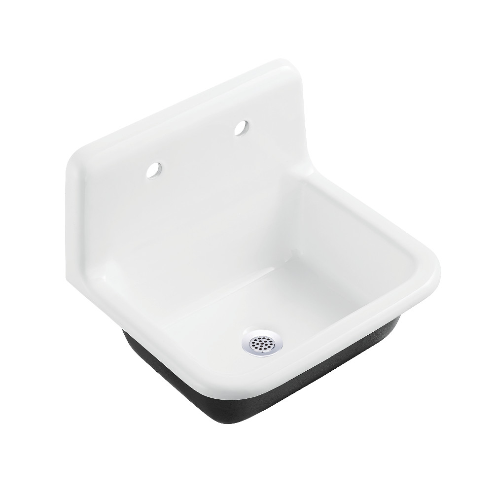 Picture of Kingston Brass KGCLWS221871 Petra Galley 22 in. Cast Iron Single Bowl Wall Mount Utility Sink with Drain - White & Polished Chrome
