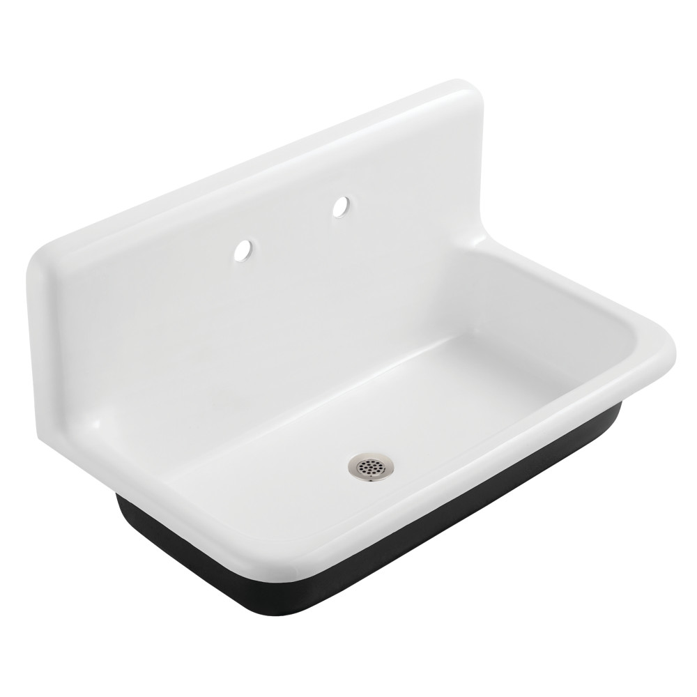 Picture of Kingston Brass KGCLWS3620198 Petra Galley 36 in. Cast Iron Single Bowl Wall Mount Utility Sink with Drain - White & Brushed Nickel
