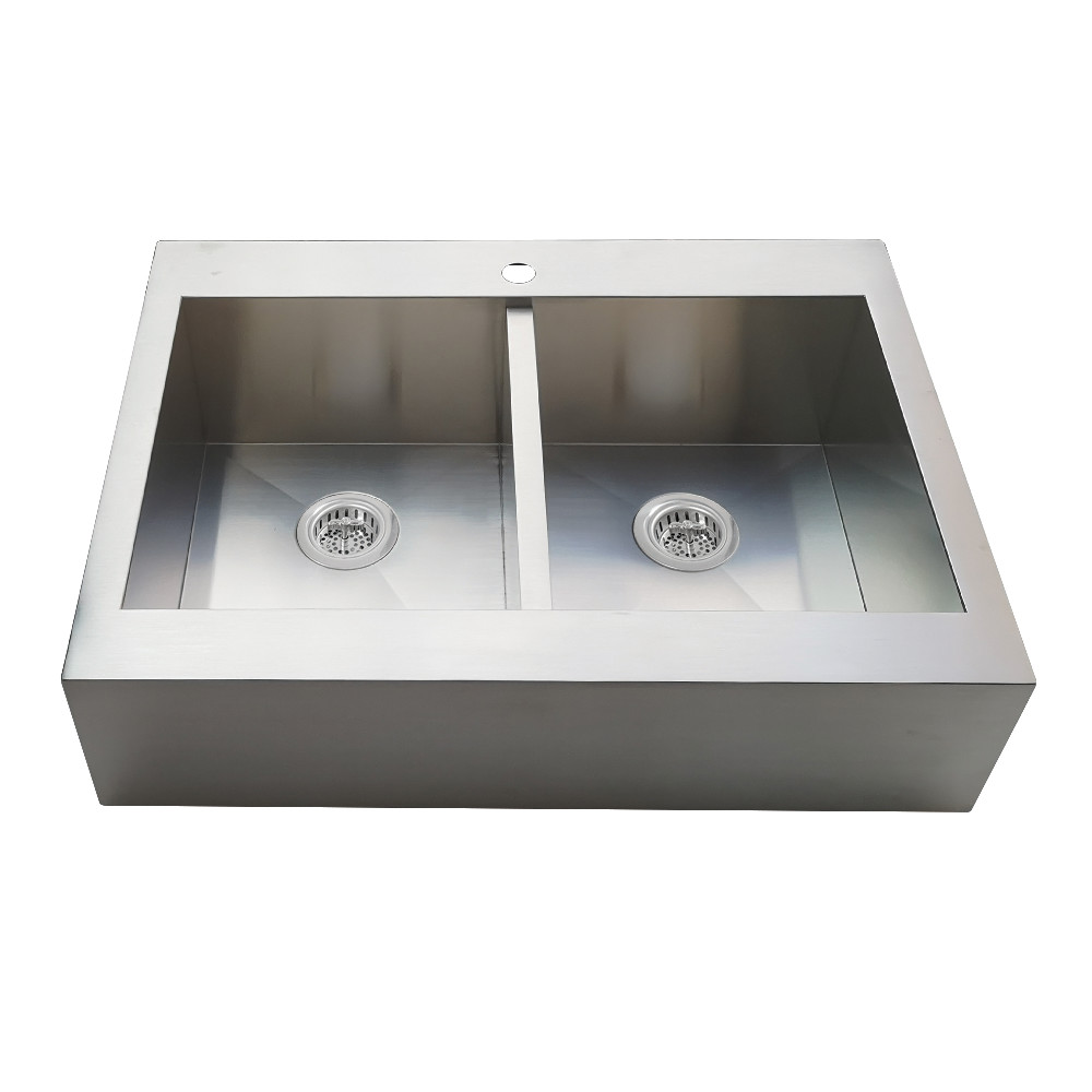 KGKTDF3624911 Edinburg 36 in. Stainless Steel Double Bowl Drop-In Kitchen Sink with Strainer - Stainless Steel & Polished Chrome