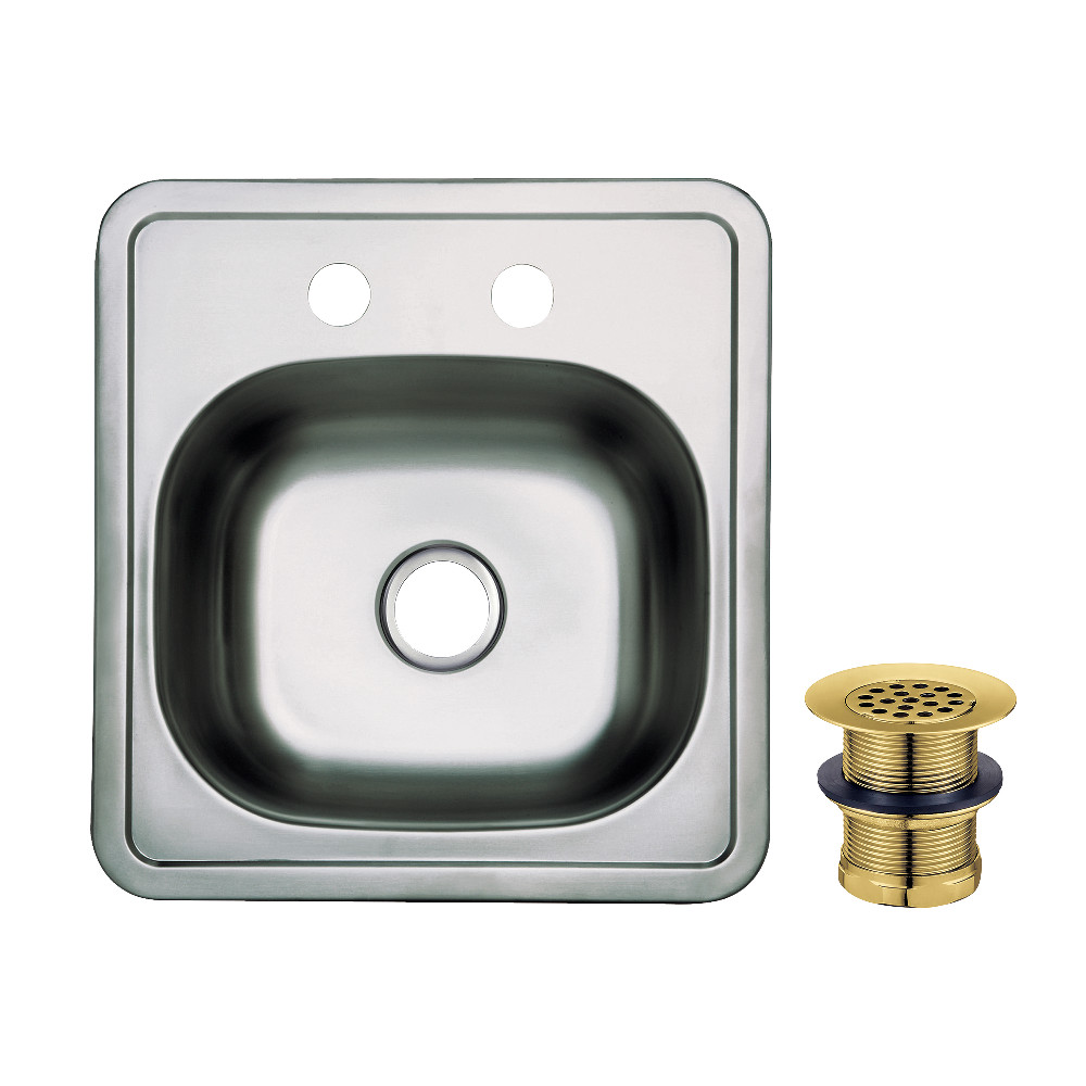 Picture of Kingston Brass KGKTS15157 15 in. Studio Self-Rimming Single Bowl Drop-in Bar Prep Sink with Strainer, Stainless Steel & Brushed Brass