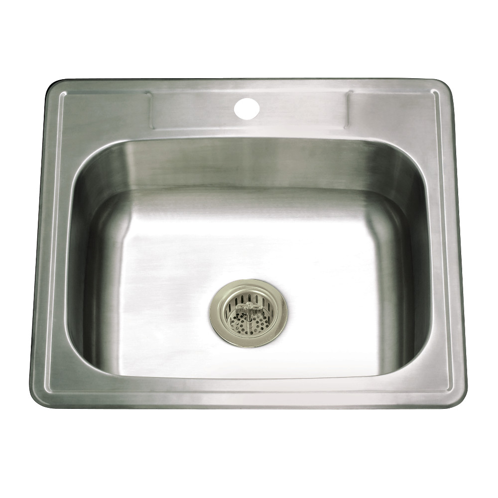 Picture of Kingston Brass KGKTS2522818 25 in. Stainless Steel Self-Rimming Single Bowl Drop-In Kitchen Sink with Strainer - Stainless Steel & Brushed Nickel