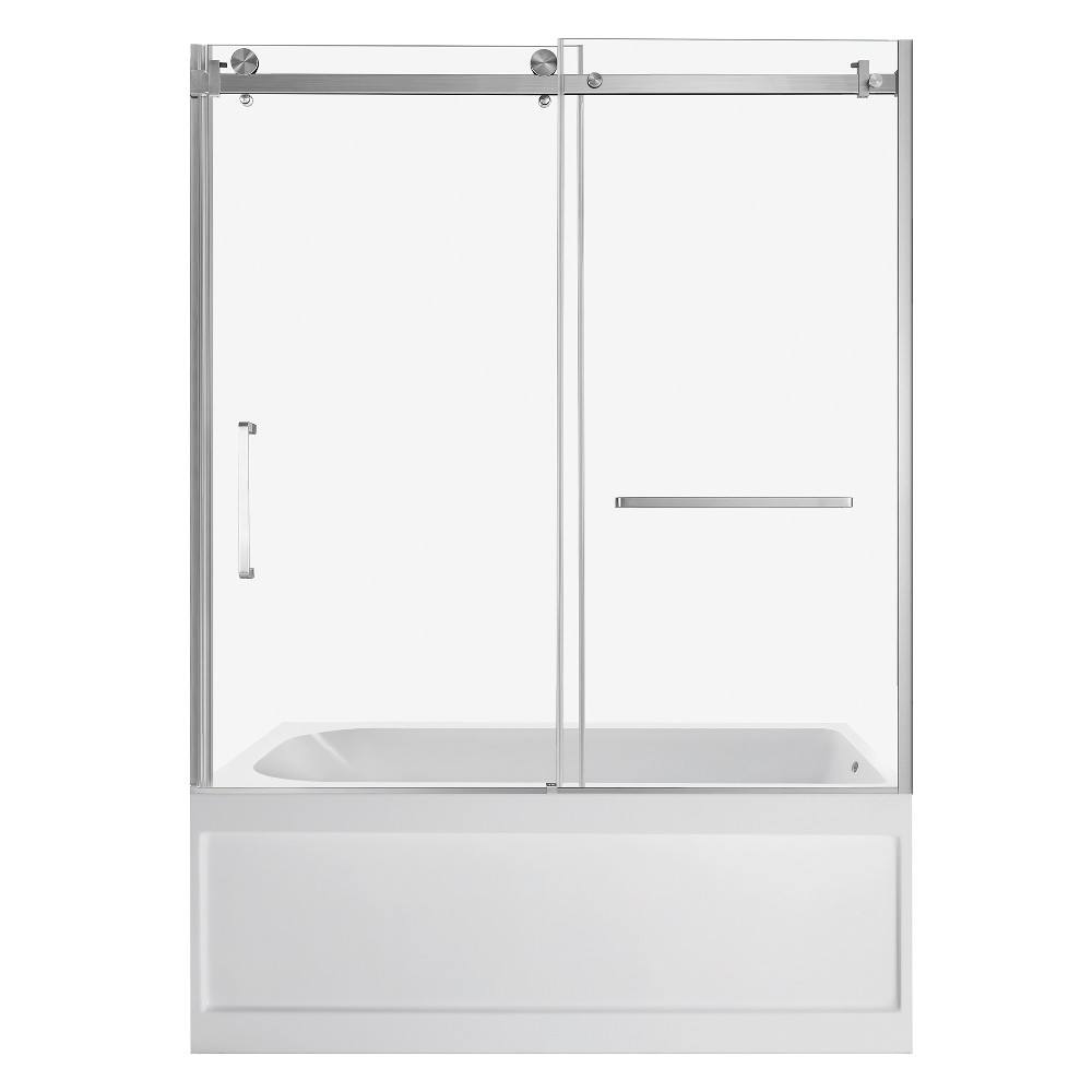 KVTAP6032R21A8 Acrylic Rectangular 3-Wall Anti-Skid Alcove Tub Combo with Tub Door, Brushed Nickel & White