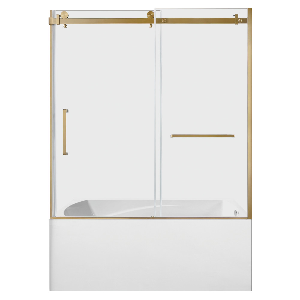 KVTAM6032R217 60 x 32 x 81 in. Acrylic Rectangular 3-Wall Alcove Tub Combo with Tub Door - White & Brushed Brass