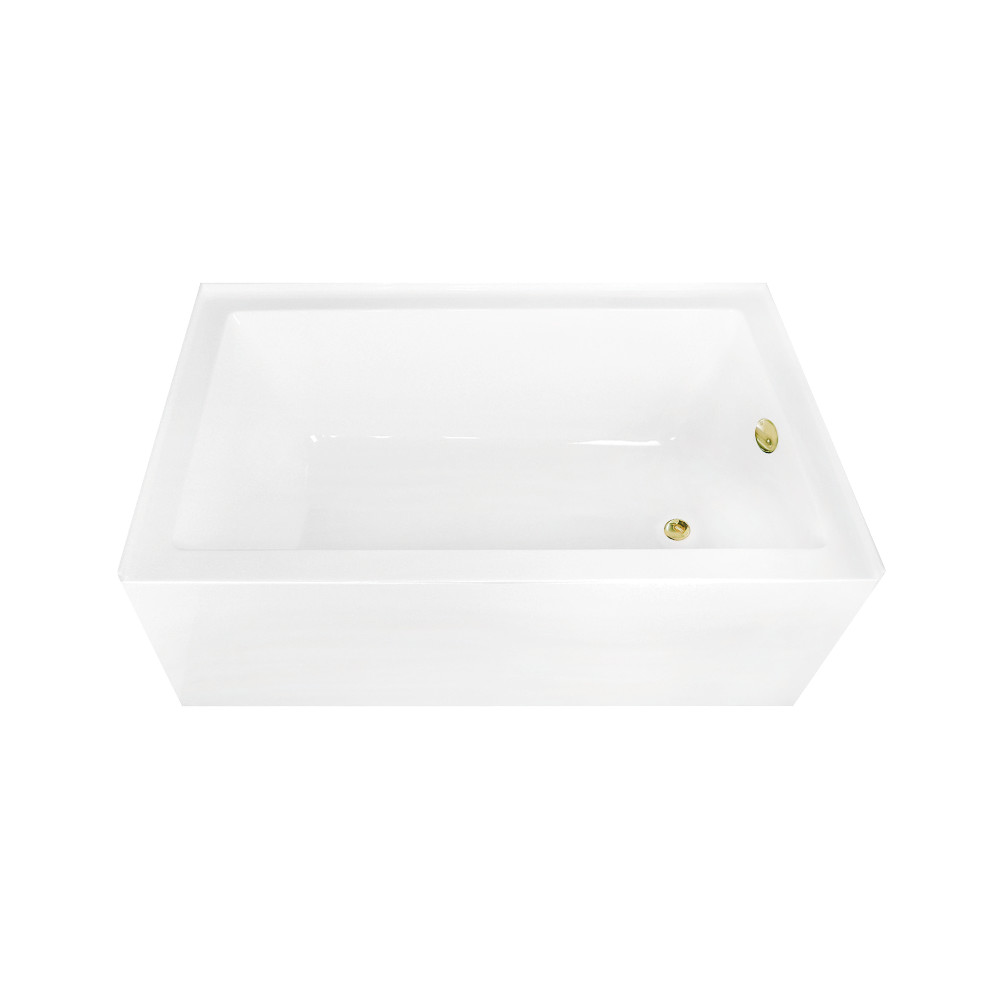 Acrylic 60in. Rectangular Alcove Tub - Glossy White & Polished Brass - Right-Hand Drain - 3-Wall Design