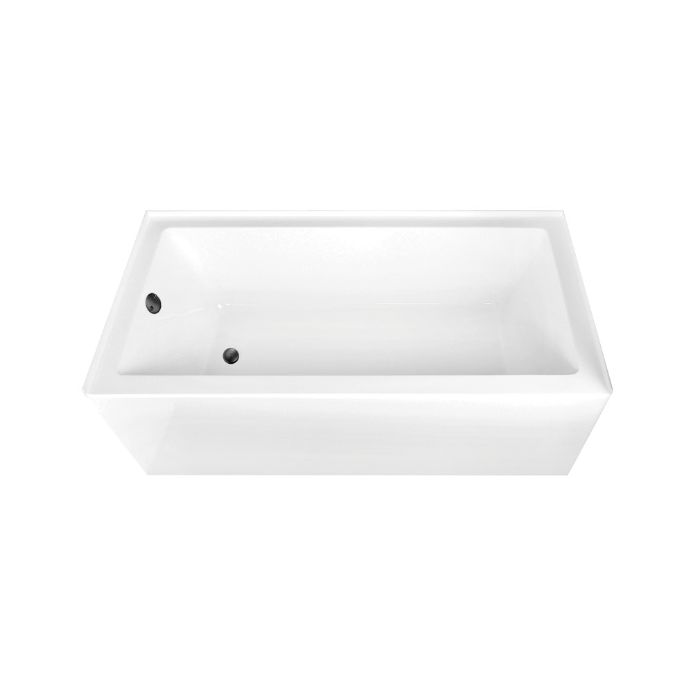 66in. Acrylic Rectangular Alcove Tub - Glossy White & Matte Black - Waste & Overflow Included - Ergonomic Design