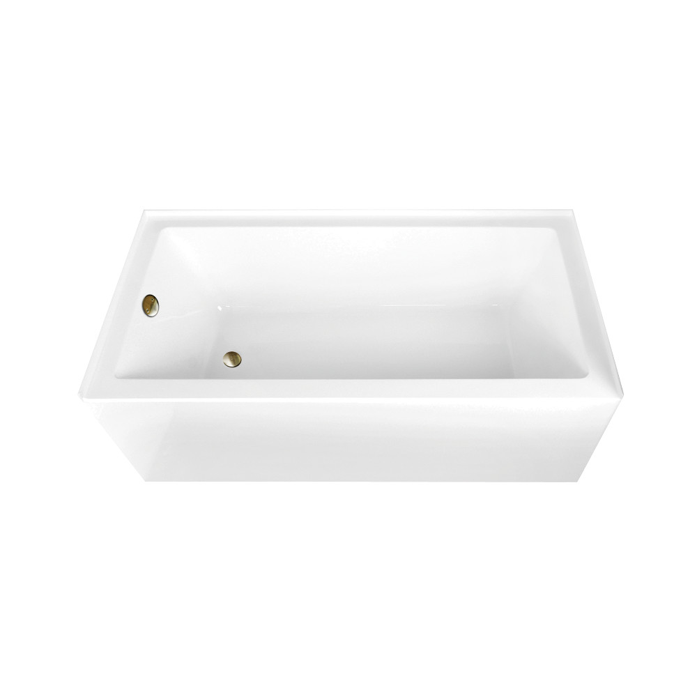 66in. Acrylic Rectangular Alcove Tub Combo - Glossy White & Antique Brass