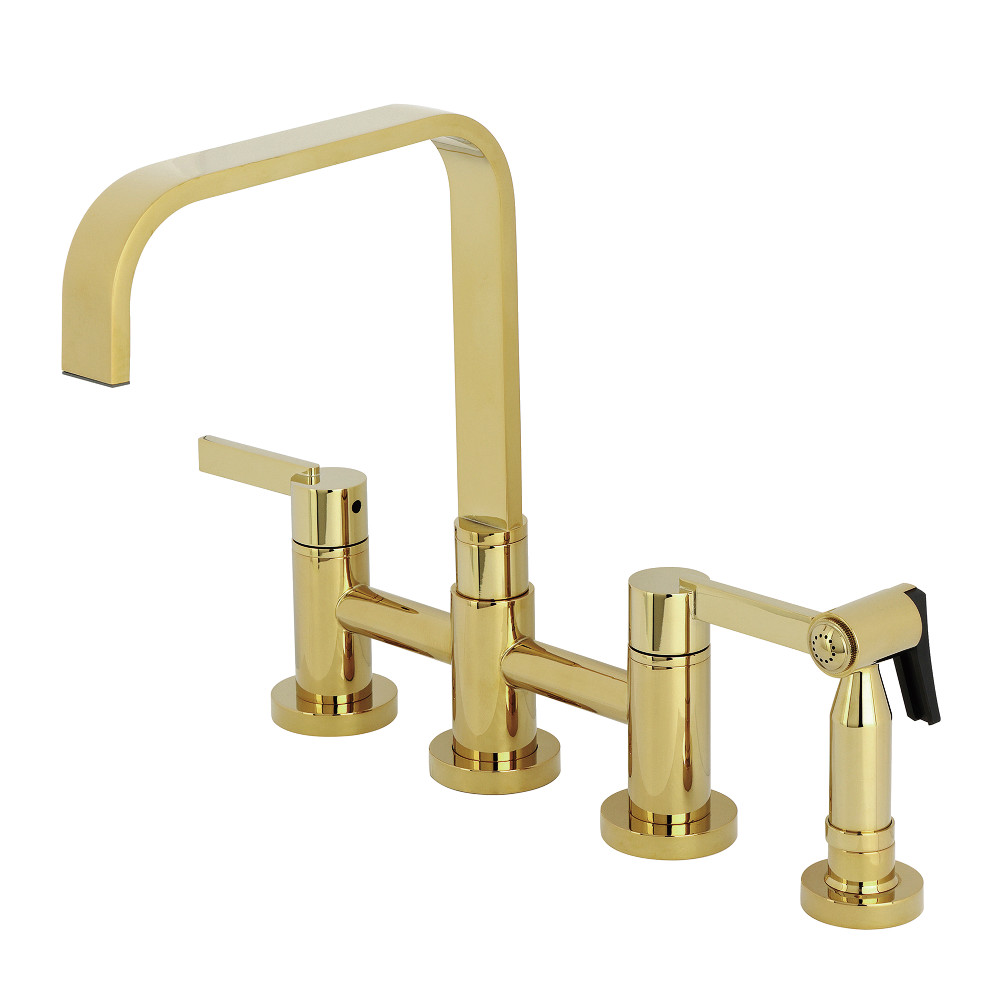Picture of Kingston Brass KS8252CTLBS 11.12 x 8.5 x 12 in. Continental Bridge Kitchen Faucet with Brass Side Sprayer - Polished Brass